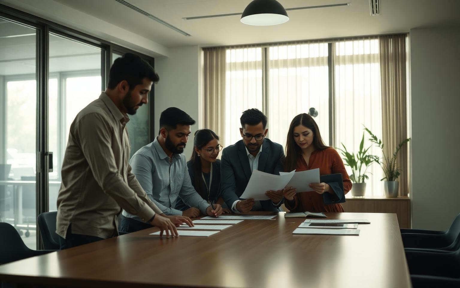 MovesEdu consultants reviewing permanent residency applications in the firm's office