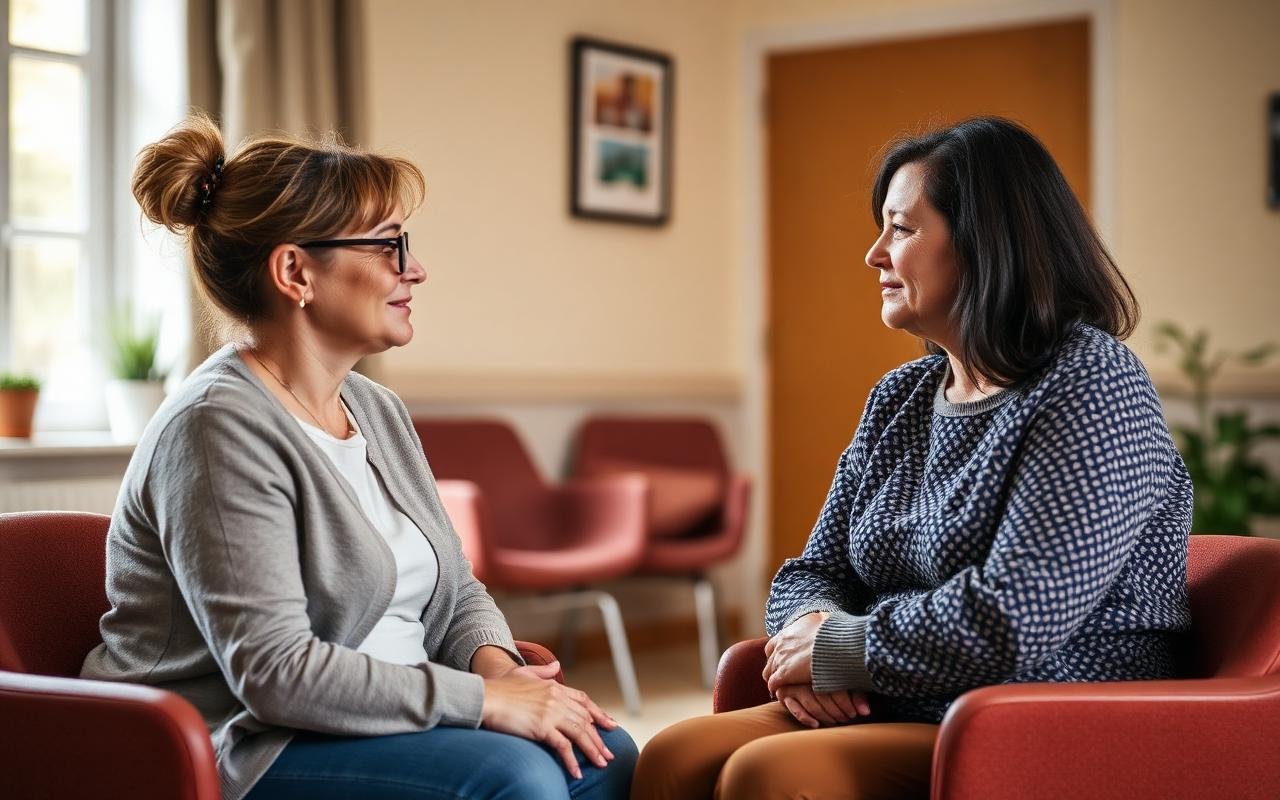Social worker in a supportive client conversation for an AASW skills assessment
