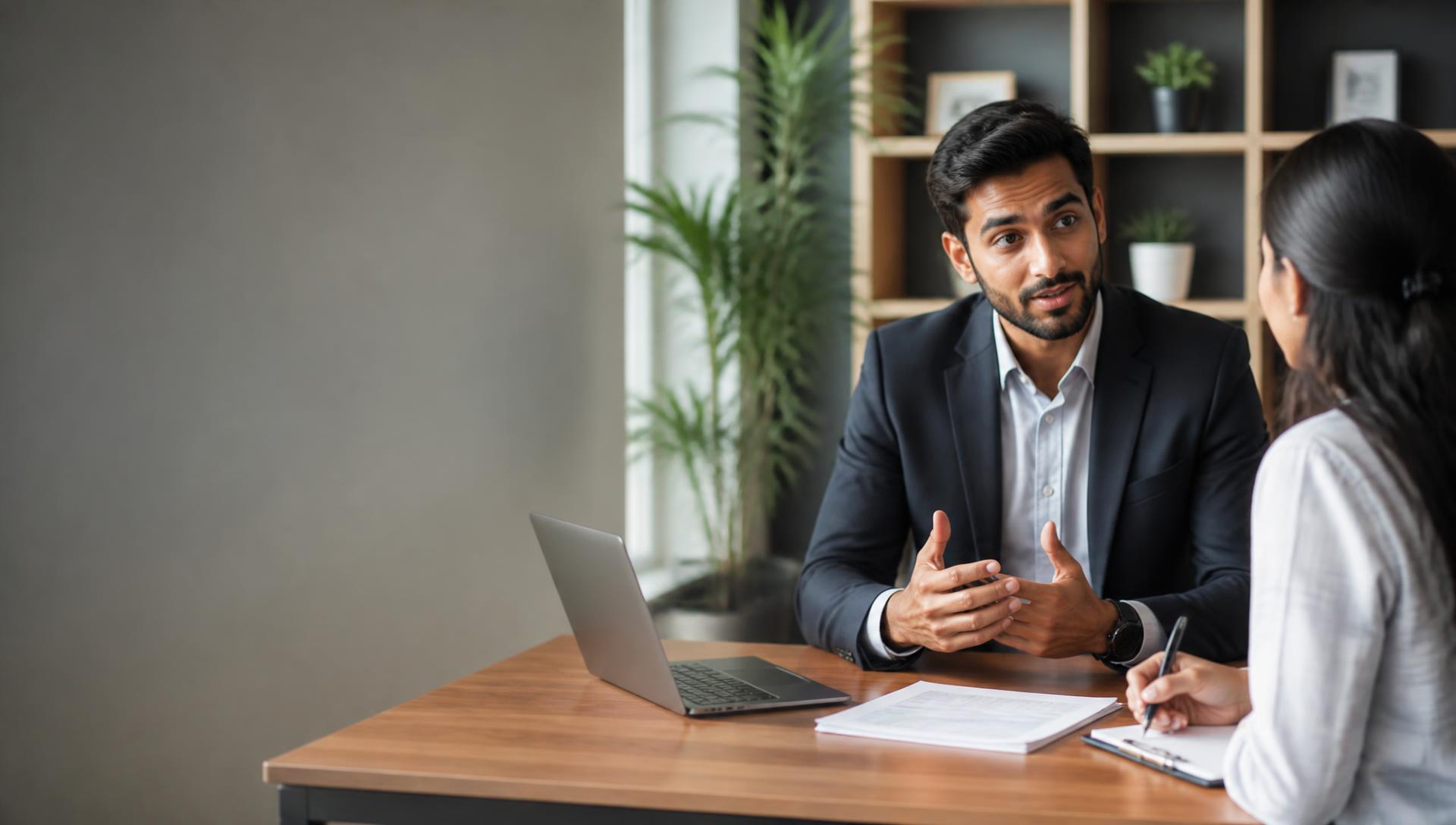 Migration consultant reviewing documentation with a client